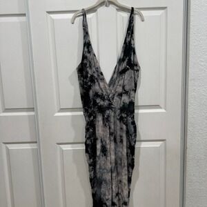 Maaji Women's‎ Black and Gray Tie Dye Viscose V-Neck Jumpsuit Medium